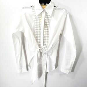 Catherine Malandrino Tie Front Crisp White Blouse with front detailing Size 2